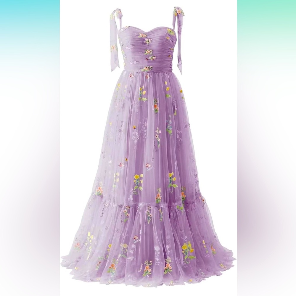 Embroidery Tulle Prom Evening Gown, whimsical